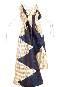 VERKOCHT- sjaal kantha zijde smal 1- graphic goud beige/zwart