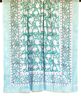pareo/sarong/sjaal voilekatoen met hand-blockprint 4- turquoise