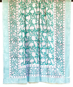 sjaal/pareo/sarong voilekatoen met hand-blockprint 4- turquoise