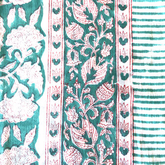 pareo/sarong/sjaal voilekatoen met hand-blockprint 4- turquoise