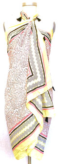 pareo/sarong/sjaal voilekatoen met hand-blockprint 8- fel geel/roze
