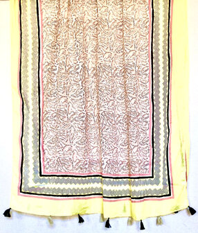 pareo/sarong/sjaal voilekatoen met hand-blockprint 8- fel geel/roze