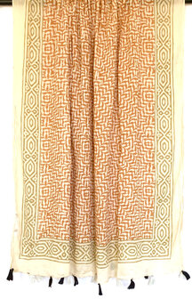 sjaal/pareo/sarong voilekatoen met hand-blockprint ethnic 12- terracotta-khaki