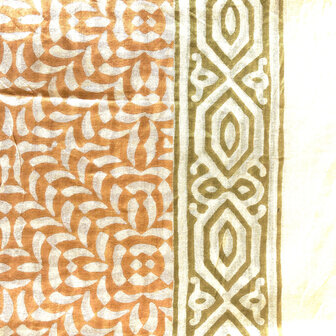 sjaal/pareo/sarong voilekatoen met hand-blockprint ethnic 12- terracotta-khaki