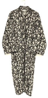 kimono/kamerjas hand blockprint 10- zwart/l. taupe