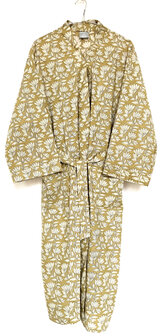 UITVERKOCHT-  kimono/kamerjas hand blockprint 6- oker/zwart/wit