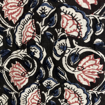kimono/kamerjas hand blockprint 4- zwart/rood/indigo