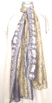 sjaal groot- recycled sari silk -lila/taupe
