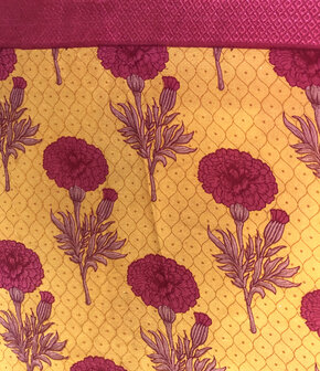 sjaal groot- recycled sari silk 4- geel/fuchsia roze