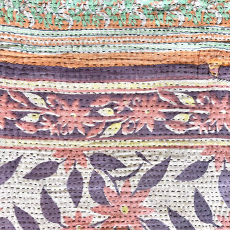  kussen pick-up 15 -vintage quilt met 2 hengsels oud paars/oranje/beige