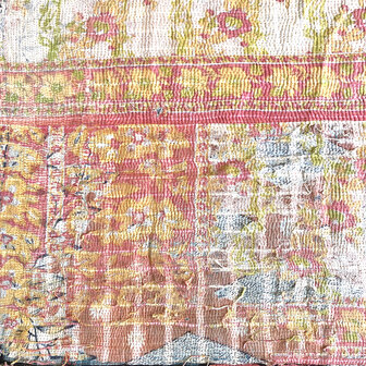 GERESERVEERD-quilt kantha vintage katoen 11- rood/zwart/beige bloem