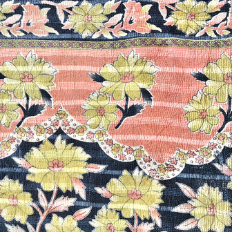  quilt kantha vintage katoen 15- koraalroze/mosterd/rood/zwart