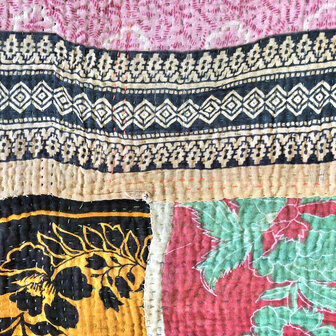  quilt kantha vintage katoen 18- paars/geel met patchwork