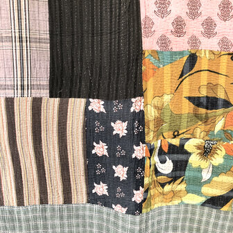  quilt kantha vintage katoen XL 19- blauw/grijs/groen ruitje