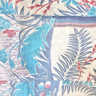  quilt kantha vintage katoen XL 19- blauw/grijs/groen ruitje