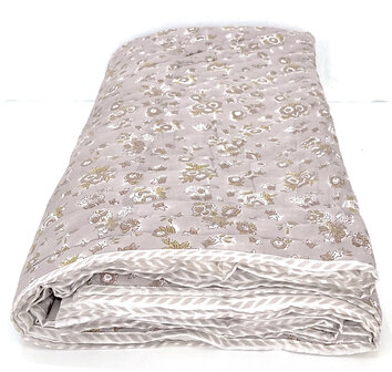 UITVERKOCHT- deken quilt eenpersoons reversible blockprint 8- vergrijsd paars/oud roze