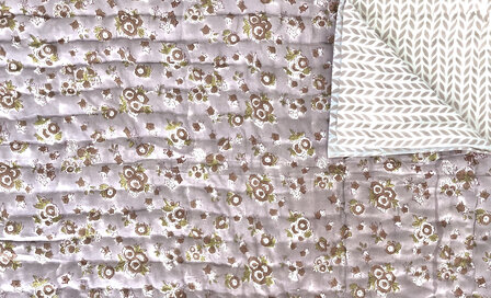 UITVERKOCHT- deken quilt eenpersoons reversible blockprint 8- vergrijsd paars/oud roze