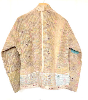 GERESERVEERD- jasje kantha quilt 4- goud beige/roze pastel- geborduurd