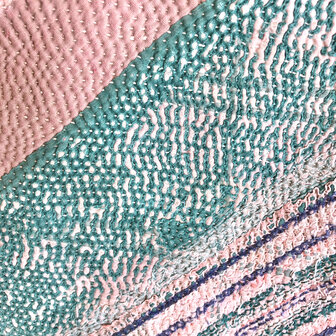 jasje kantha quilt 5- turquoise/roze zig-zag