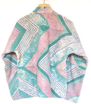 jasje kantha quilt 5- turquoise/roze zig-zag