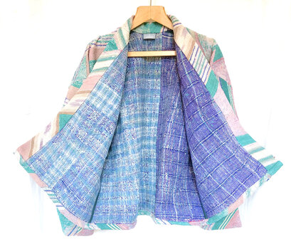 jasje kantha quilt 5- turquoise/roze zig-zag