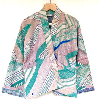jasje kantha quilt 5- turquoise/roze zig-zag