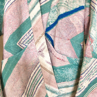 jasje kantha quilt 5- turquoise/roze zig-zag