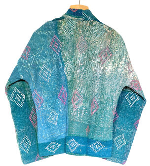 jasje kantha quilt 6- donker turquoise- geborduurd