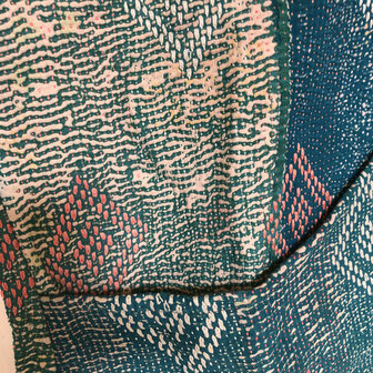 jasje kantha quilt 6- donker turquoise- geborduurd