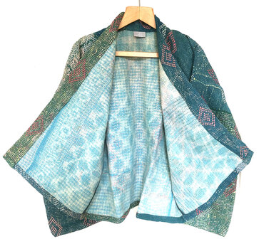 jasje kantha quilt 6- donker turquoise- geborduurd