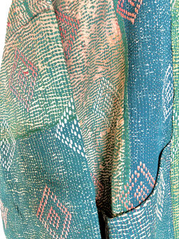 jasje kantha quilt 6- donker turquoise- geborduurd