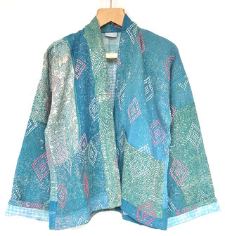 jasje kantha quilt 6- donker turquoise- geborduurd