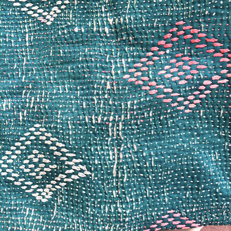 jasje kantha quilt 6- donker turquoise- geborduurd