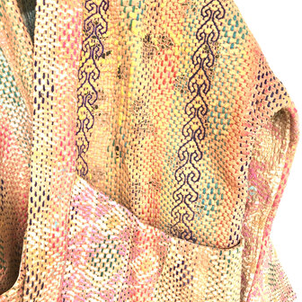  jasje kantha quilt 7- pastel steenoranje/roze- geborduurd