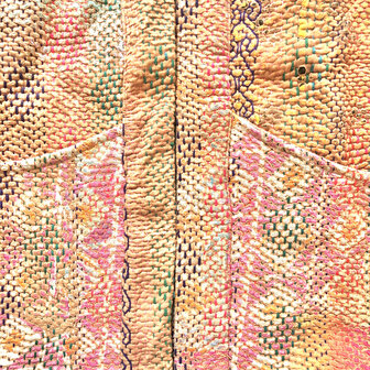  jasje kantha quilt 7- pastel steenoranje/roze- geborduurd
