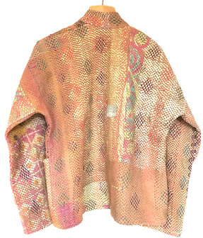  jasje kantha quilt 7- pastel steenoranje/roze- geborduurd