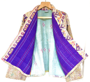 VERKOCHT- jasje kantha quilt 8- paars/patchwork pastel
