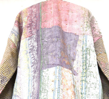 VERKOCHT- jasje kantha quilt 8- paars/patchwork pastel