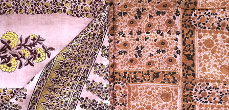 sjaal vintage gerecyclede zijde dubbel 25-pastel roze/geel/warm bruin