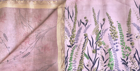 sjaal vintage gerecyclede zijde dubbel 29-pastelroze/groen/lavendel