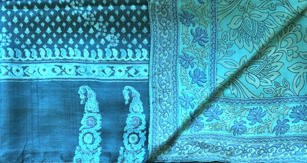 sjaal vintage gerecyclede zijde dubbel 32-turquoise/blauw