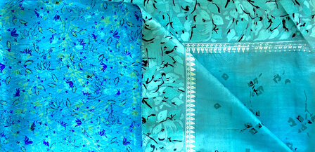 VERKOCHT- sjaal vintage gerecyclede zijde dubbel 33-turquoise/groen/blauw