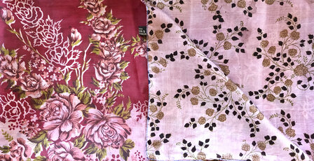 sjaal vintage gerecyclede zijde dubbel 34- oud roze/bruin/rood
