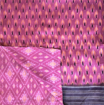 sjaal vintage gerecyclede ikat zijde dubbel 1-paars/roze