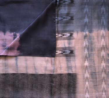 sjaal vintage gerecyclede ikat zijde dubbel 2-inktblauw/oud roze tie-dye