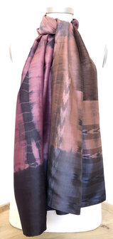 sjaal vintage gerecyclede ikat zijde dubbel 2-inktblauw/oud roze tie-dye