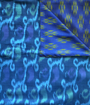 sjaal vintage gerecyclede ikat zijde dubbel 3- koningsblauw/limegroen