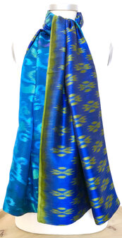 sjaal vintage gerecyclede ikat zijde dubbel 3- koningsblauw/limegroen