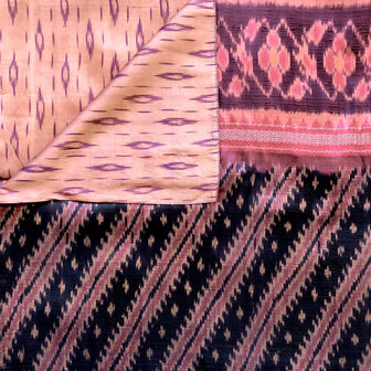 sjaal vintage gerecyclede ikat zijde dubbel 5-paars/roze/koraal/zwart