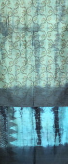 sjaal vintage gerecyclede ikat zijde dubbel 7- nachtblauw/blauw-groen/turquoise/d.paars